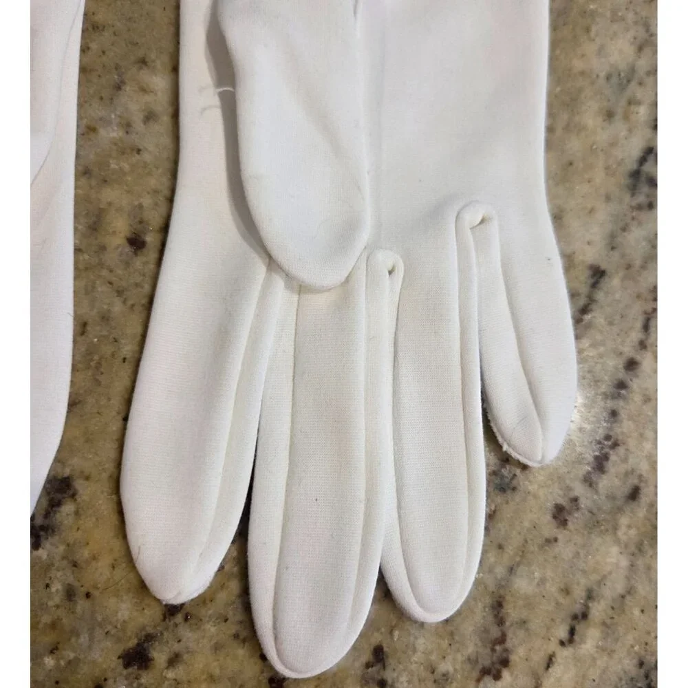 Vintage Womens Size S 6.5 White Nylon Formal Short Gloves Bow Scallop Pretty